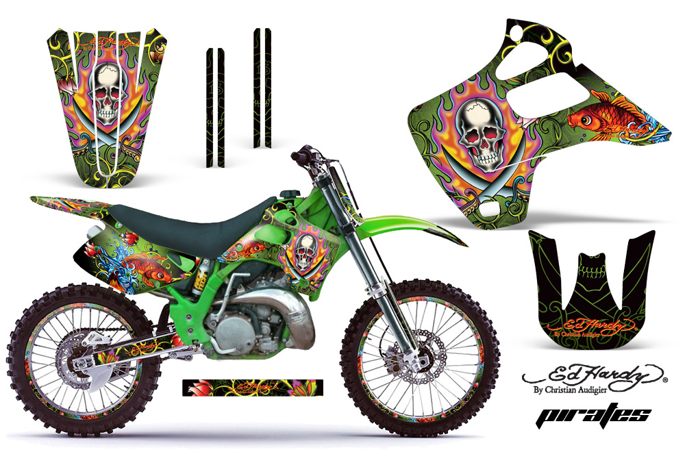 Kawasaki KX125 KX250 92-93 Graphics Kit ED Hardy Pirates GB NPs